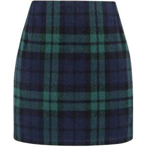 Women's Wool Plaid Mini Skirt - High-Waisted Bodycon Pencil Skirt